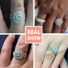 2PC Round Cut Double Halo Moissanite 925 Sterling Silver Bridal Engagement & Wedding Ring Set for Women