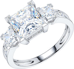 Princess Cut CVD Diamond Sterling Silver Engagement Ring for Women