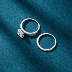 2 PCs Princess Cut Moissanite Sterling Silver Bridal Wedding & Engagement Ring Set for Women