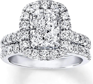 2PC Cushion Cut CVD Diamond Platinum Bridal Engagement Ring Set for Women