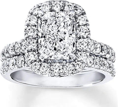 2PC Round Cut Moissanite Sterling Silver Bridal Engagement Ring Set for Women