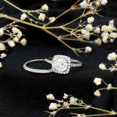 2 PC Round Brilliant Cut Halo Moissanite Sterling Silver Bridal Wedding & Engagement Ring Enhancer Set for Women
