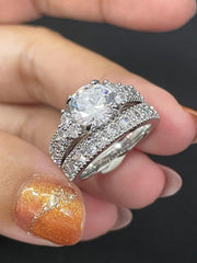 2 PC Round Cut CVD Diamond Halo Infinity Twisting Pave Bridal Wedding & Engagement Ring Set for Women