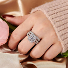 2 PC Vintage Emerald Cut CVD Diamond 10K Gold Bridal Wedding & Engagement Ring Set for Women