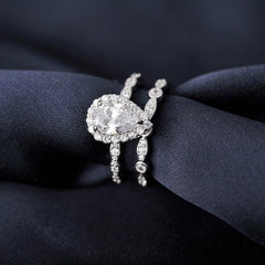 2 PC Pear Cut Halo Promise Engagement Ring for Women in 925 Sterling Silver Stackable Rings for Her Wedding Band Bridal Ring Set