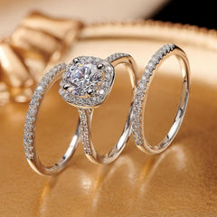 3 PC Round Brilliant Cut CVD Diamond Sterling Silver Bridal Wedding & Engagement Ring Set for Women