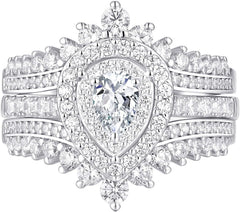 2 PC Round Cut CVD Diamond Wedding Ring Set Sterling Silver CVD Diamond Ring Enhancer & Bridal Band
