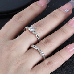 2 PC Round Brilliant Cut Moissanite Sterling Silver Solitaire Bridal Wedding & Engagement Ring Set for Women