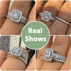 2 PC Radiant Cut CVD Diamond Sterling Silver Bridal Wedding & Engagement Ring Set for Women