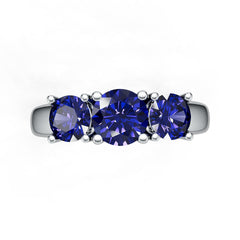 Sterling Silver Royal Blue Sapphire Ring RD 6x6mm 5x5mm 3 Stone