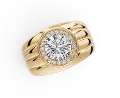 Men's 10K Gold Moissanite Round RD 6x6mm Halo Masculine w/ Under Gallery