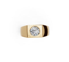 Men's Platinum Moissanite Ring Round RD 6.5x6.5mm Flush Bezel Set