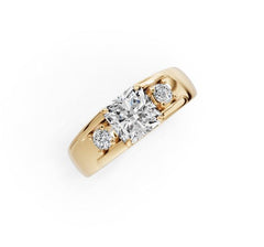 Men's 18K Gold CVD Diamond Ring Princess SQ 7X7mm RD 3.5mm 3-Stone
