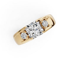 Men's 14K Gold Moissanite Ring Princess SQ 7X7mm RD 3.5mm 3-Stone