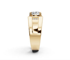 Men's 14K Gold CVD Diamond Ring Round RD 9X9mm Prongs Set