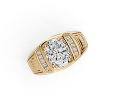 Men's 18K Gold CVD Diamond Ring Oval OV 10x8mm w/ Accent