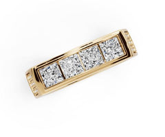 Platinum Moissanite Ring Princess SQ 4X4mm Men's Channel Bezel Band Ring Old Euro Shank