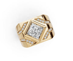 18K Gold Moissanite Princess SQ 7x7mm Men's Ring Mounting Full Bezel Set
