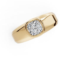 Men's 18K Gold Moissanite Ring Cushion CU 6x6mm Full Bezel