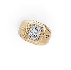 Men's 10K Gold Moissanite Ring Emerald OCT 10X8mm Full Bezel Set