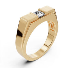 Men's 14K Gold CVD Diamond Ring Princess SQ 4.5X4.5mm