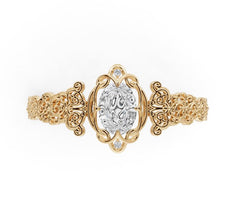 Sterling Silver Moissanite Bracelet Oval OV 18X13mm Cabochon Filigree Art Nouveau Style