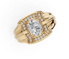 Men's 14K Gold Moissanite Ring Oval OV 8x6mm Double Prongs Halo