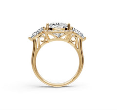 Sterling Silver Royal Moissanite Engagement Ring Cushion CU 14X10mm 3 Stone Design Halo Ring