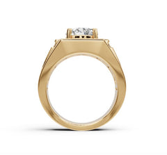 Men's 14K Gold CVD Diamond Ring Round RD 9X9mm Prongs Set