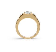 Men's 18K Gold CVD Diamond Ring Princess SQ 7X7mm RD 3.5mm 3-Stone