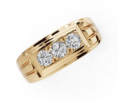 Solid Men's Platinum Moissanite Ring RD 4x4mm 3 Stone Ring