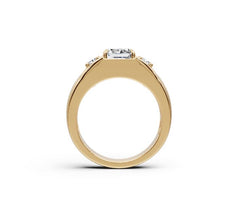 Men's Sterling Silver CVD Diamond Ring Princess SQ 7X7mm RD 3.5mm 3-Stone