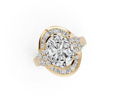 Sterling Silver Engagement Ring Oval OV 12X10mm Baguette Moissanite Halo