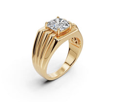 Men's 18K Gold Moissanite Ring Cushion CU 8X8mm