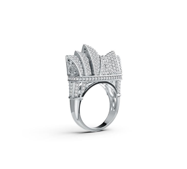 Sterling Silver Ring Sydney Opera House Theme with White Topaz or Moissanite DHJ
