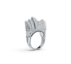 Sterling Silver Ring Sydney Opera House Theme with White Topaz or Moissanite DHJ
