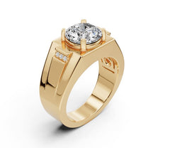 Men's 18K Gold Moissanite Ring Round RD 9X9mm Prongs Set