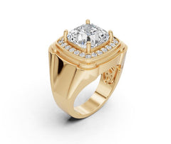 18K Gold Men's Moissanite Ring Cushion CU 10X10mm Halo