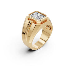 Men's 18K Gold Moissanite Ring Emerald OCT 10X8mm Full Bezel Set