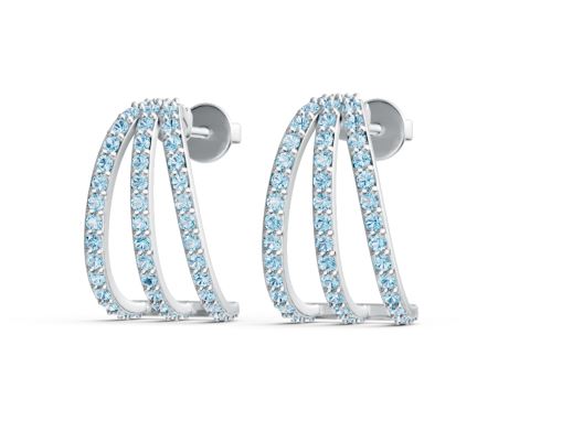 Sterling Silver Earrings Three-Row Huggie with White Topaz or Moissanite - Syzjewelry