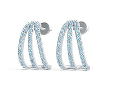 Sterling Silver Earrings Three-Row Huggie with White Topaz or Moissanite - Syzjewelry
