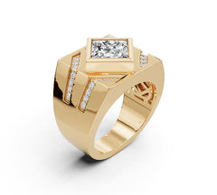 14K Gold Moissanite Princess SQ 7x7mm Men's Ring Mounting Full Bezel Set