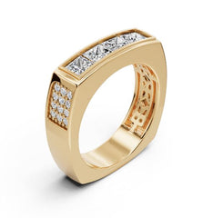 14K Gold Moissanite Ring Princess SQ 4X4mm Men's Channel Bezel Band Ring Old Euro Shank