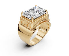 Men's 14K Gold Moissanite Ring Emerald OCT 14x10mm