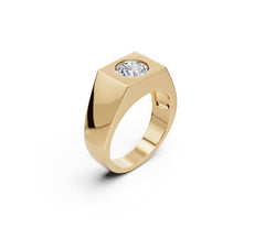 Men's 14K Gold Moissanite Ring Round RD 6.5x6.5mm Flush Bezel Set
