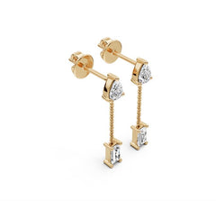 Sterling Silver Moissanite Drop Earrings Pear PE 4x3mm BG 4x2mm