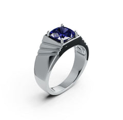 Men's Sterling Silver Moissanite Ring Cushion CU 8X8mm