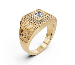 Platinum Moissanite Ring RD 6.5x6.5mm Men's Ring