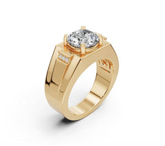 Men's 14K Gold CVD Diamond Ring Round RD 9X9mm Prongs Set