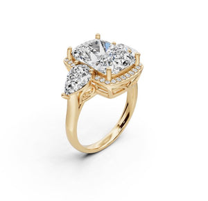 Sterling Silver Royal Moissanite Engagement Ring Cushion CU 14X10mm 3 Stone Design Halo Ring